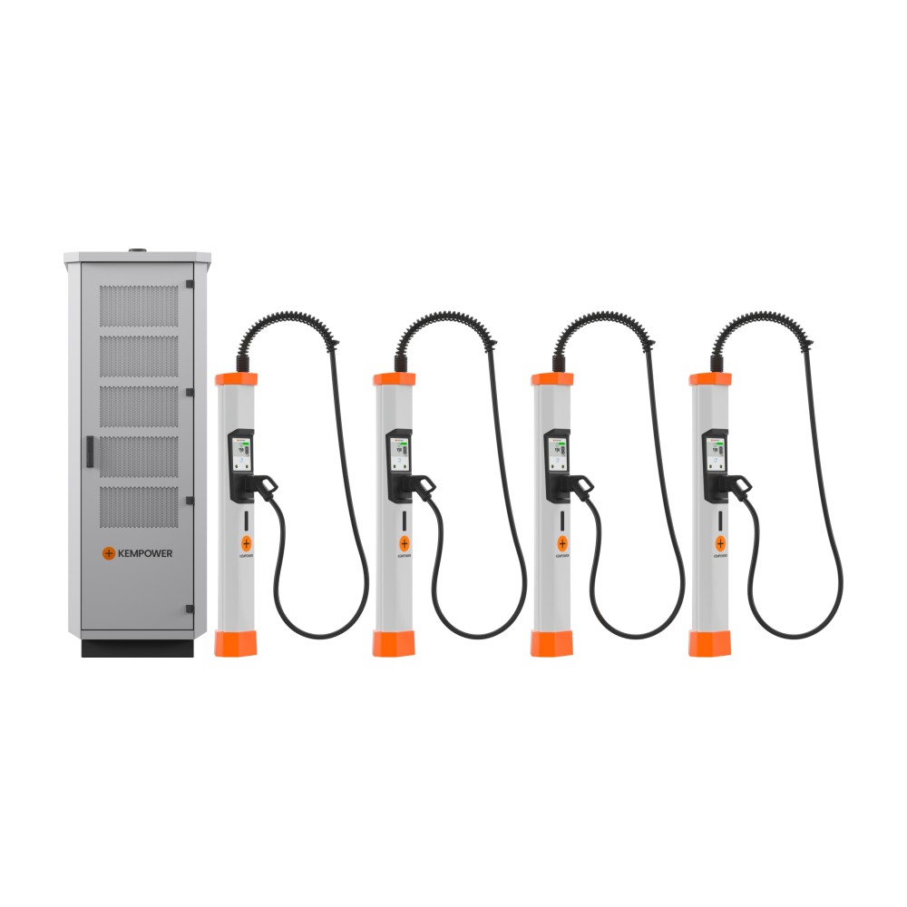 Kempower Power Unit 200 kW su 4 satelitais — greitojo įkrovimo stotelė